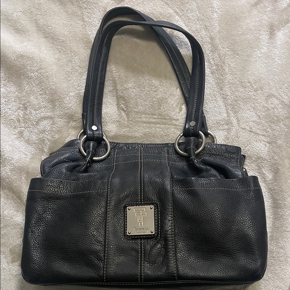 Tignanello Black Leather Tote Bag